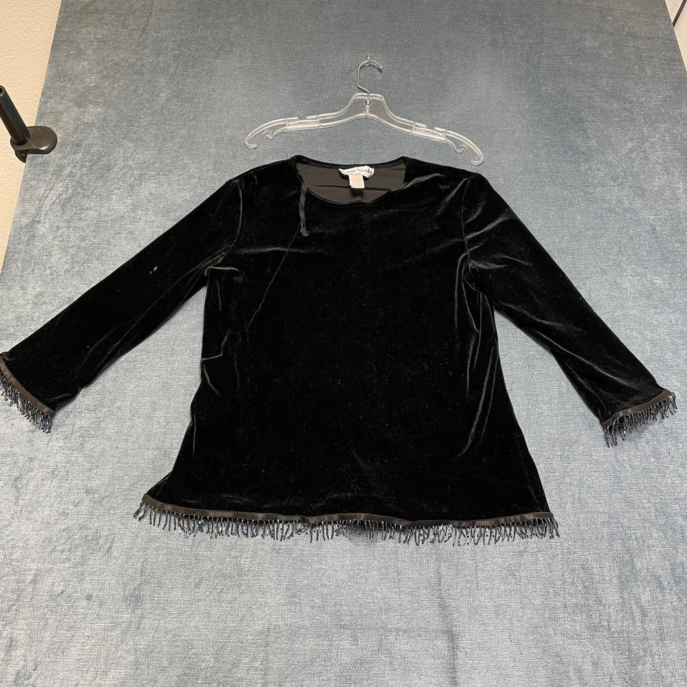 Ronni Nicole By Ouida Velvet Tunic Top Womens 12 Black Stretch Party Long Sleeve